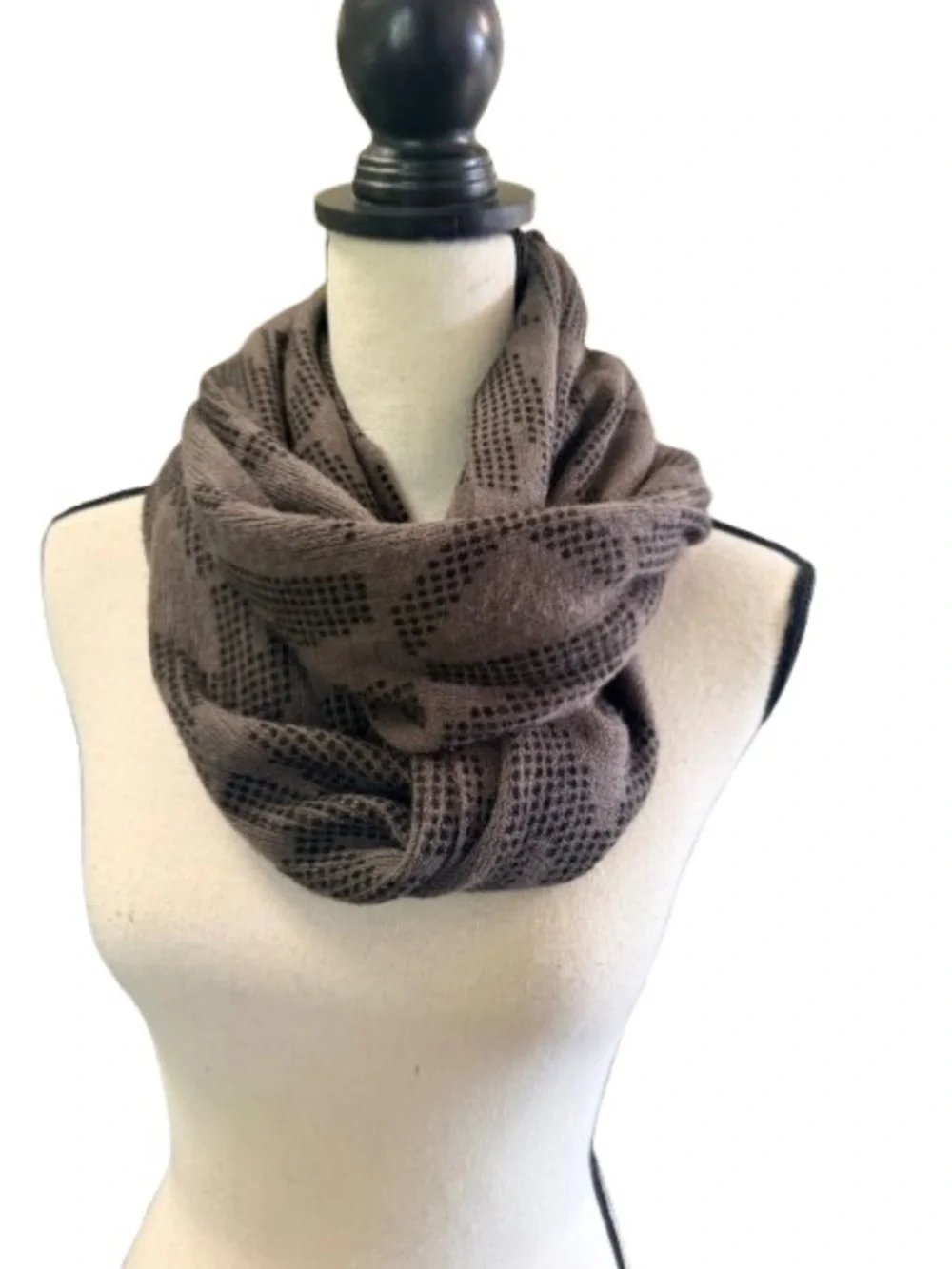 Michael Kors MK Logo Infinity Scarf Taupe Gray Knit Monogram Soft Lightweight